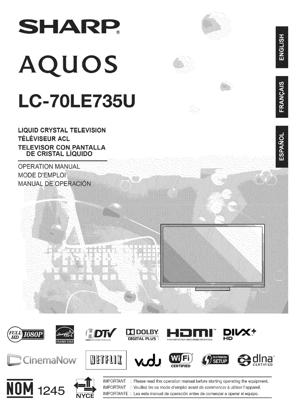 SHARP AQUOS LC-70LE735U OPERATION MANUAL Pdf Download | ManualsLib