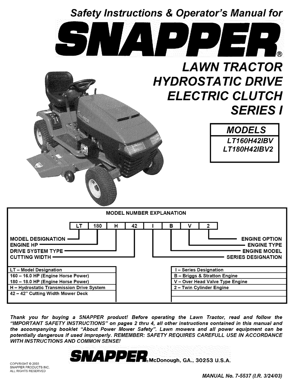 Maintenance Schedule Maintenance Parts Snapper LT160H42IBV