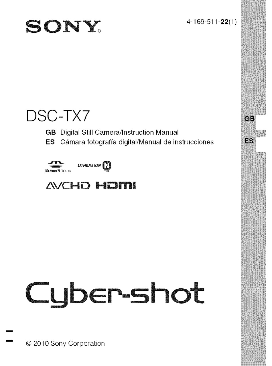 SONY CYBERSHOT DSCTX7 INSTRUCTION MANUAL Pdf Download ManualsLib