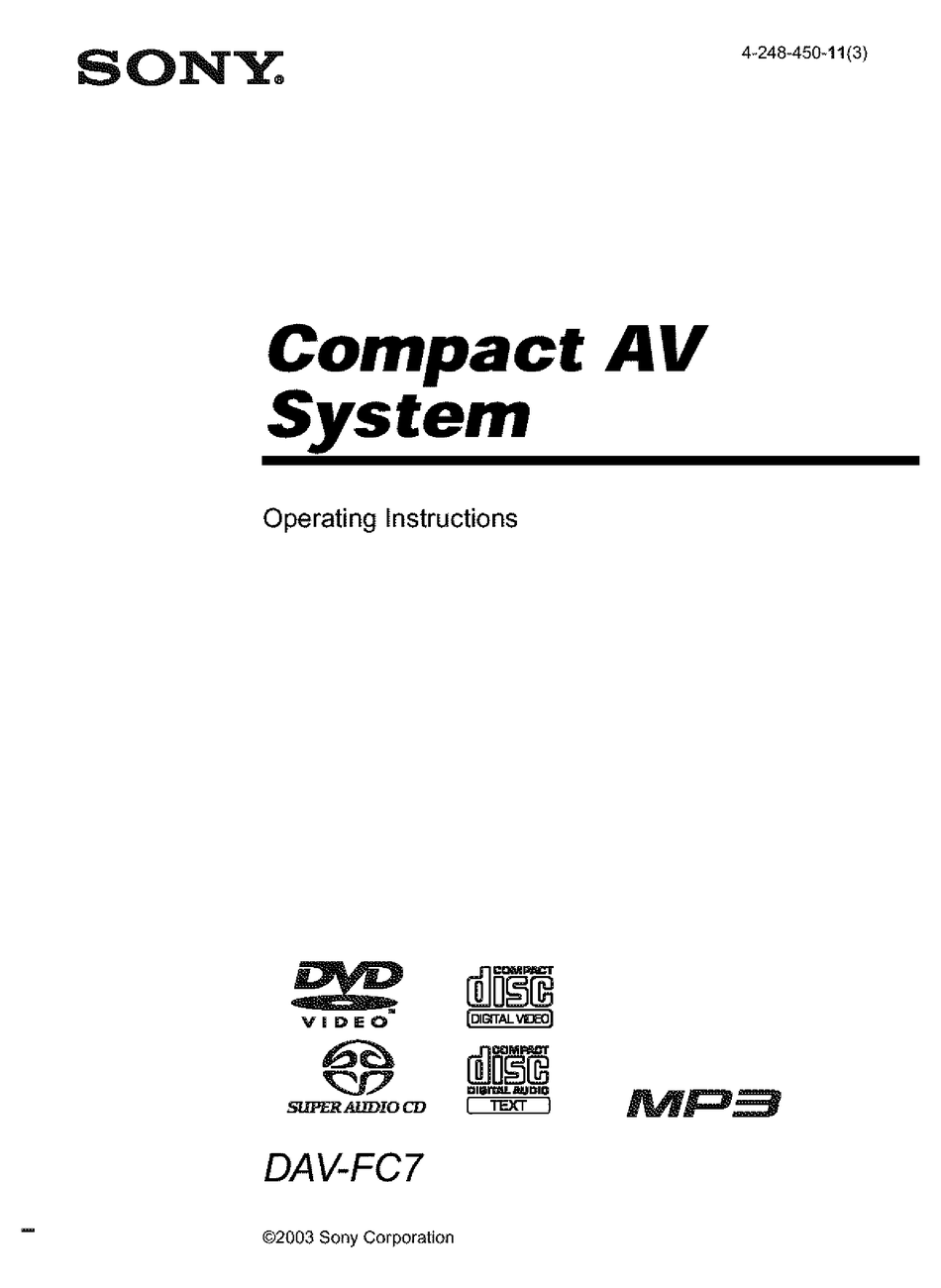 SONY DAV-FC7 OPERATING INSTRUCTIONS MANUAL Pdf Download | ManualsLib