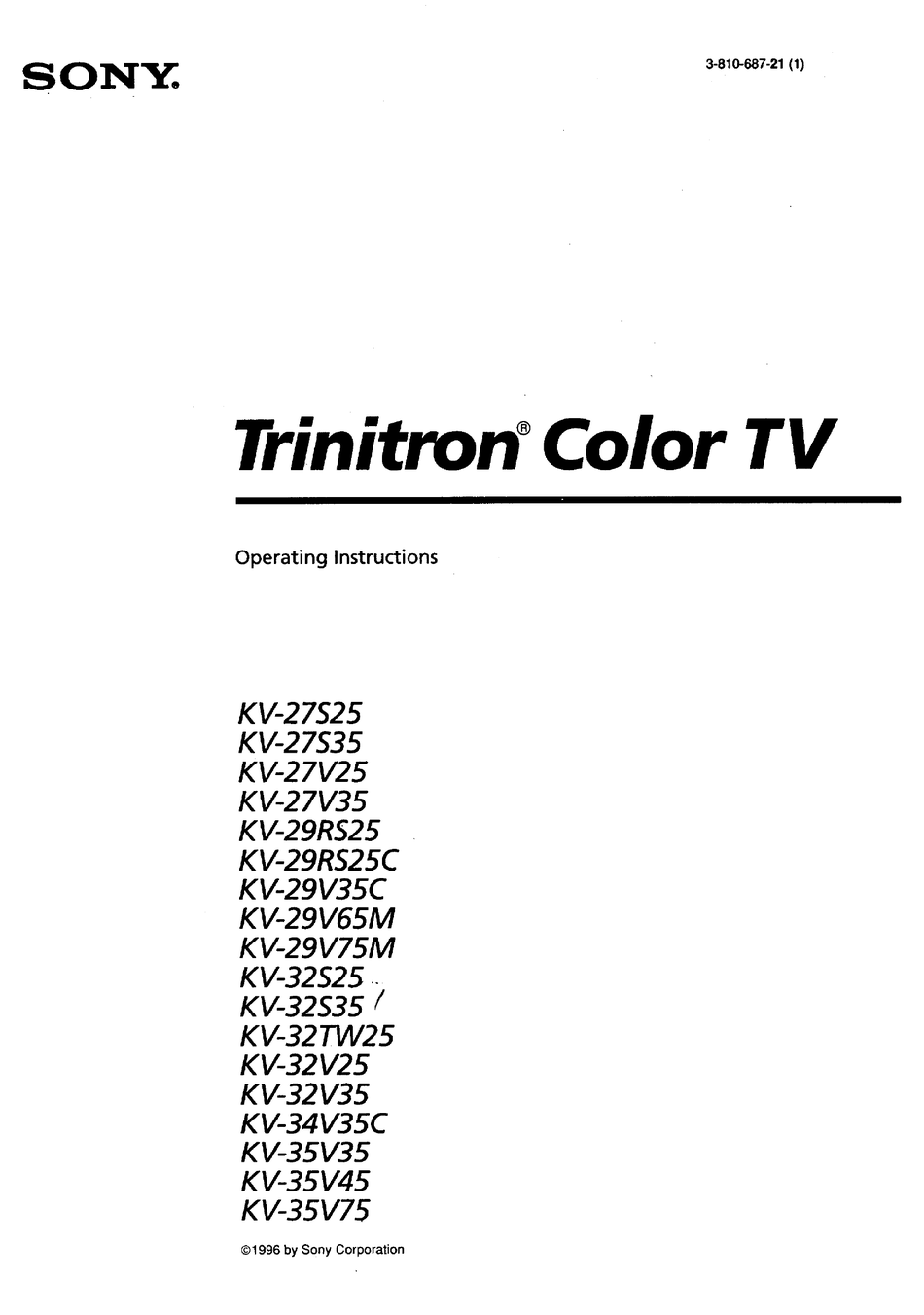 Sony Trinitron Kv 27s35 Operating Instructions Manual Pdf Download Manualslib
