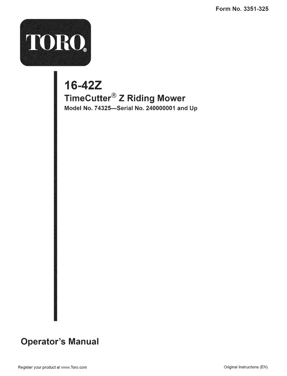 Toro Timecutter 16 42z Operator S Manual Pdf Download Manualslib