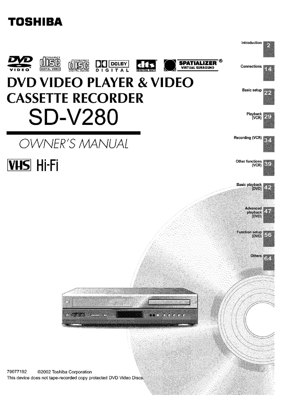 TOSHIBA SD-V280 OWNER'S MANUAL Pdf Download | ManualsLib