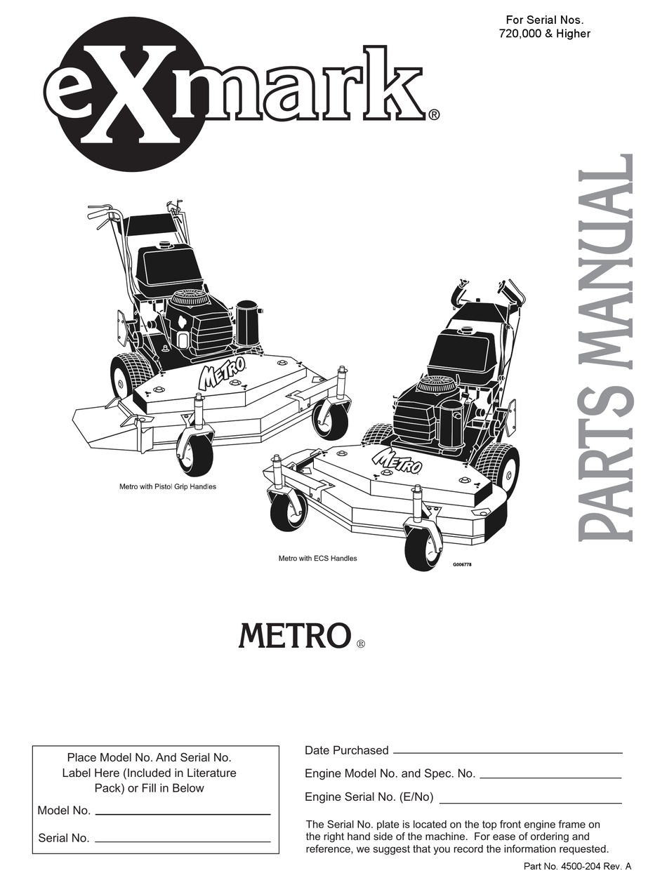 Exmark Metro Parts Manual Pdf Download Manualslib