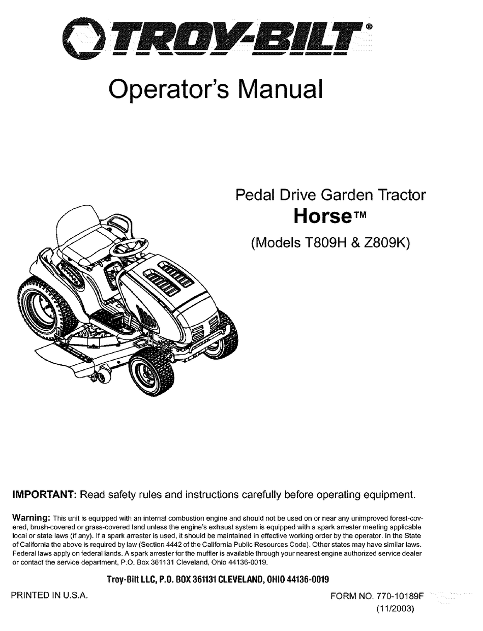 Troy bilt hydrostatic discount horse xp manual