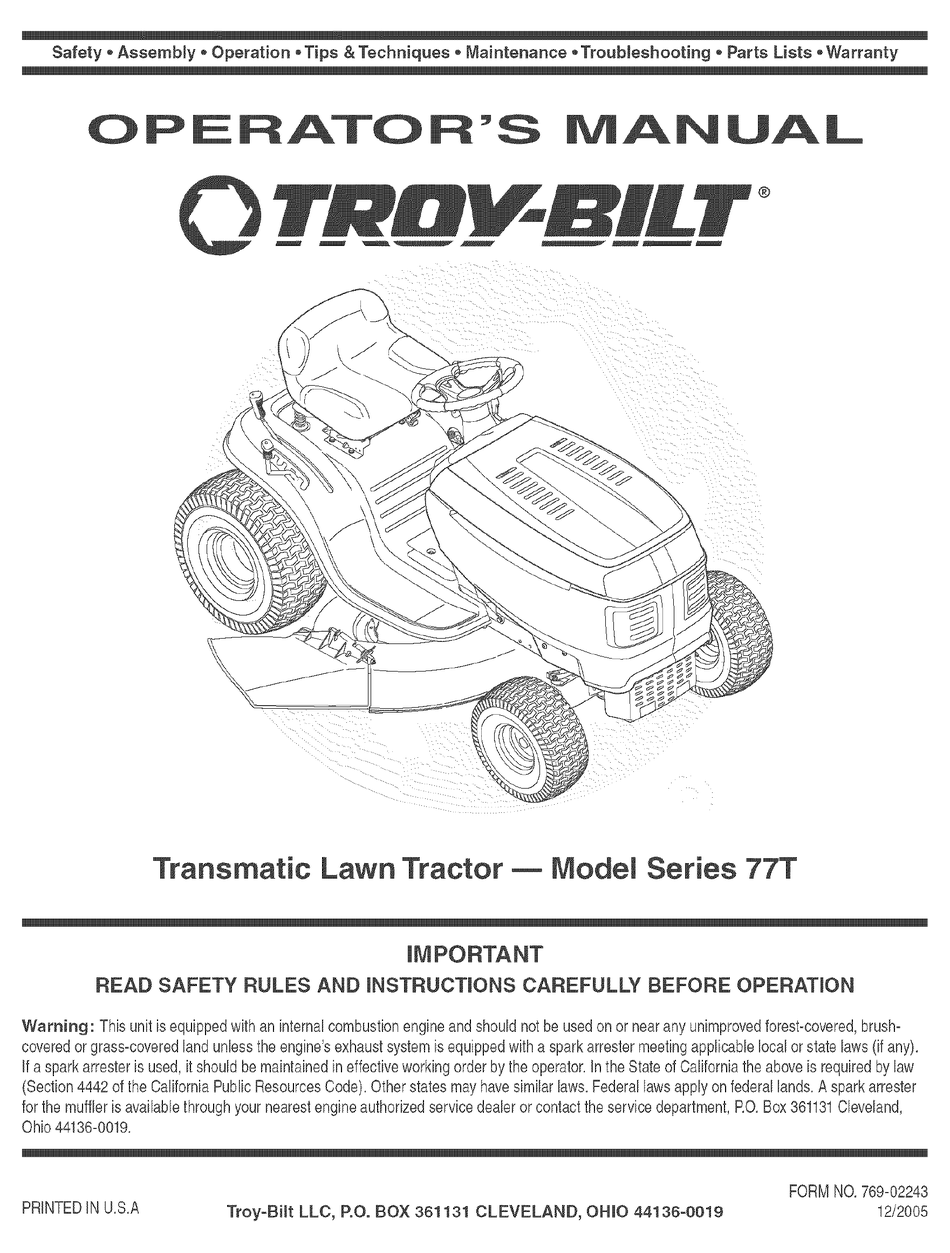 TROY-BILT 77T SERIES OPERATOR'S MANUAL Pdf Download | ManualsLib