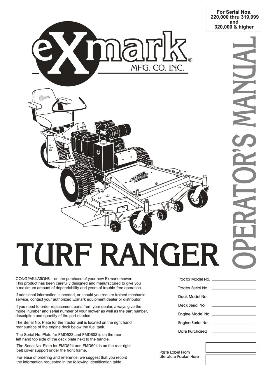 Exmark Turf Ranger Operator S Manual Pdf Download Manualslib