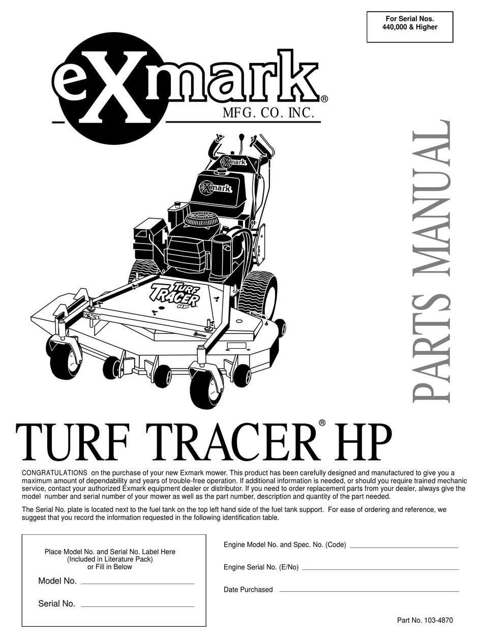 Exmark Turf Tracer Hp Parts Manual Pdf Download Manualslib