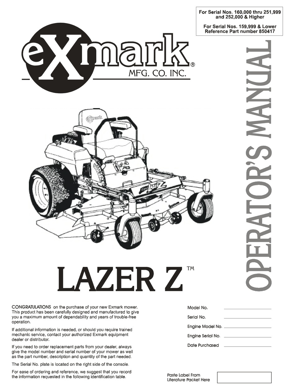 EXMARK LAZER Z OPERATOR