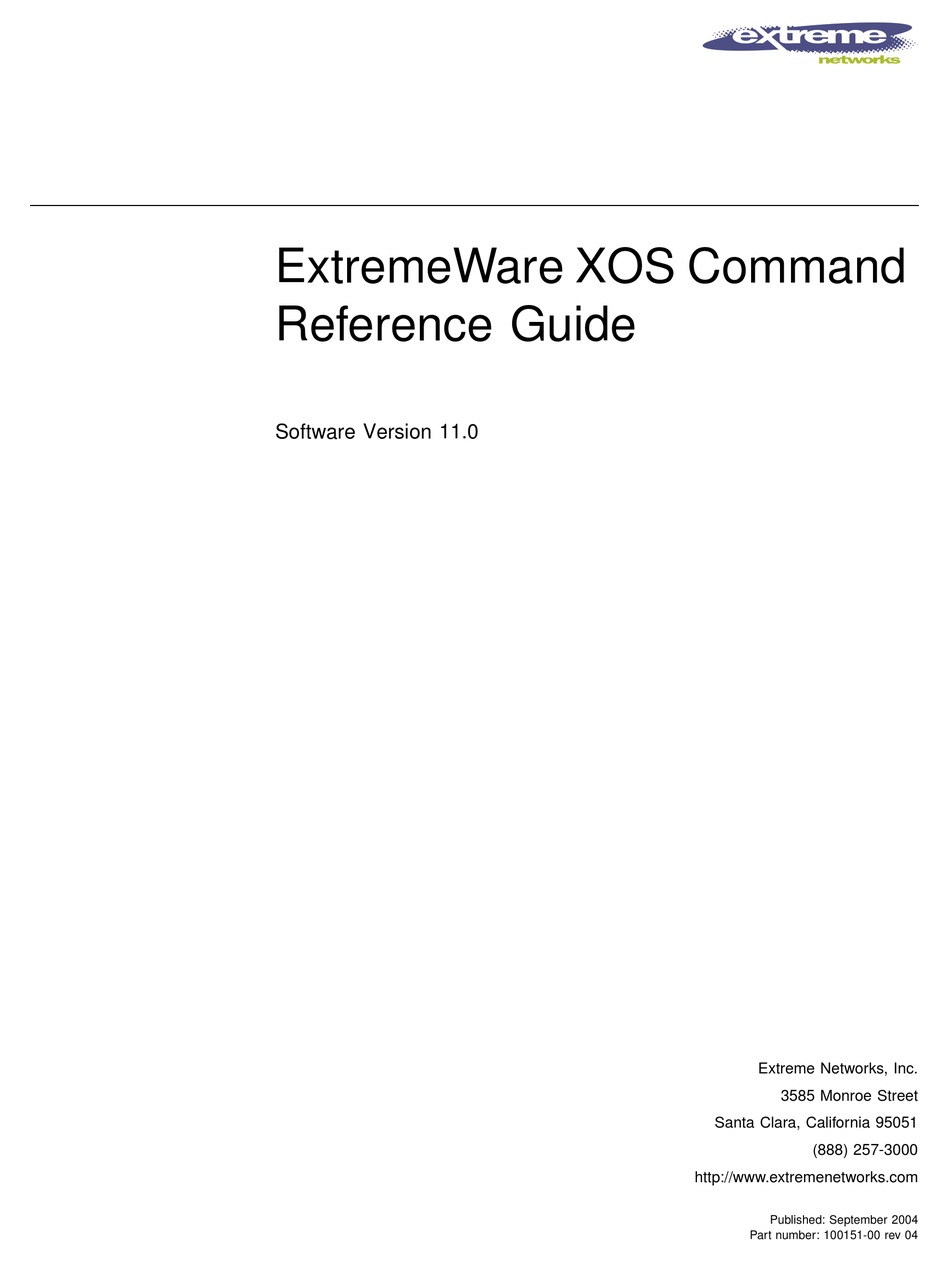 EXTREME NETWORKS EXTREMEWARE XOS COMMAND REFERENCE MANUAL Pdf Download
