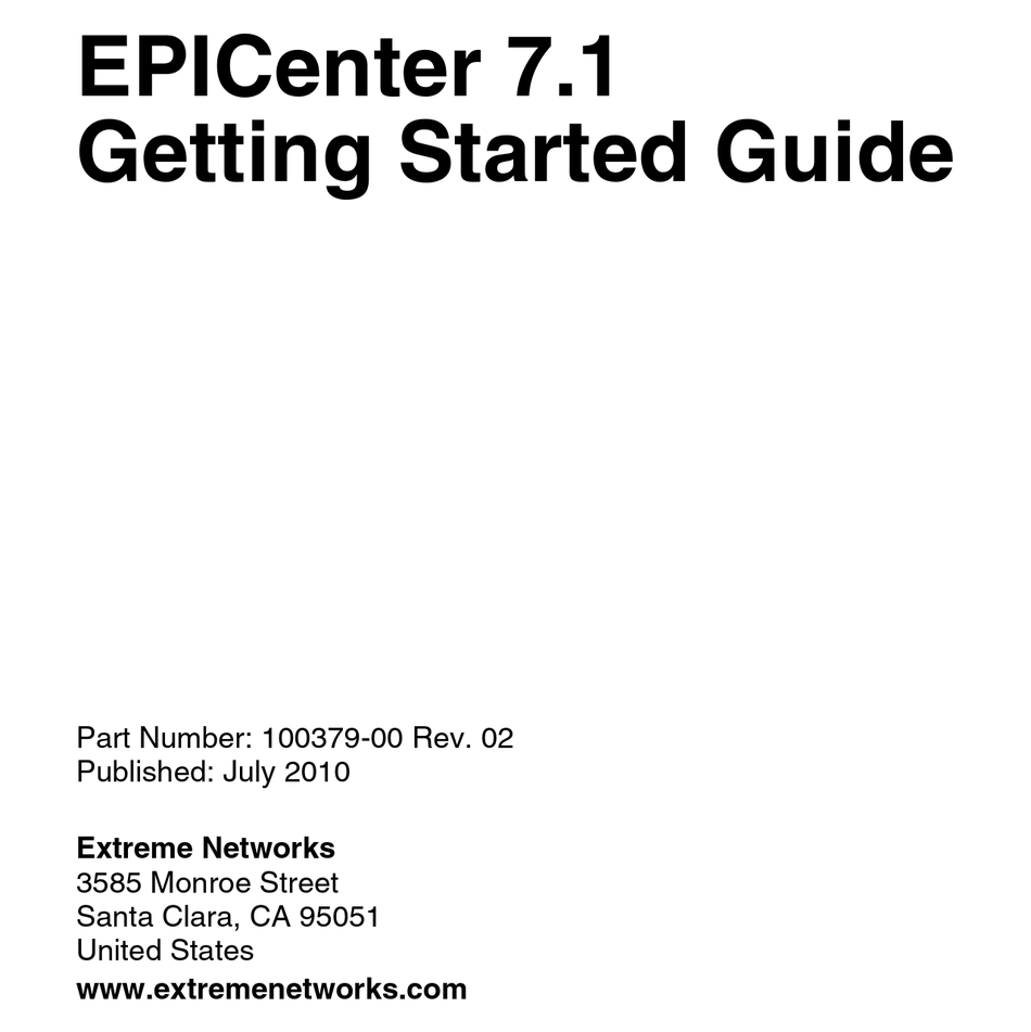EXTREME NETWORKS EPICENTER 7.1 GETTING STARTED MANUAL Pdf Download