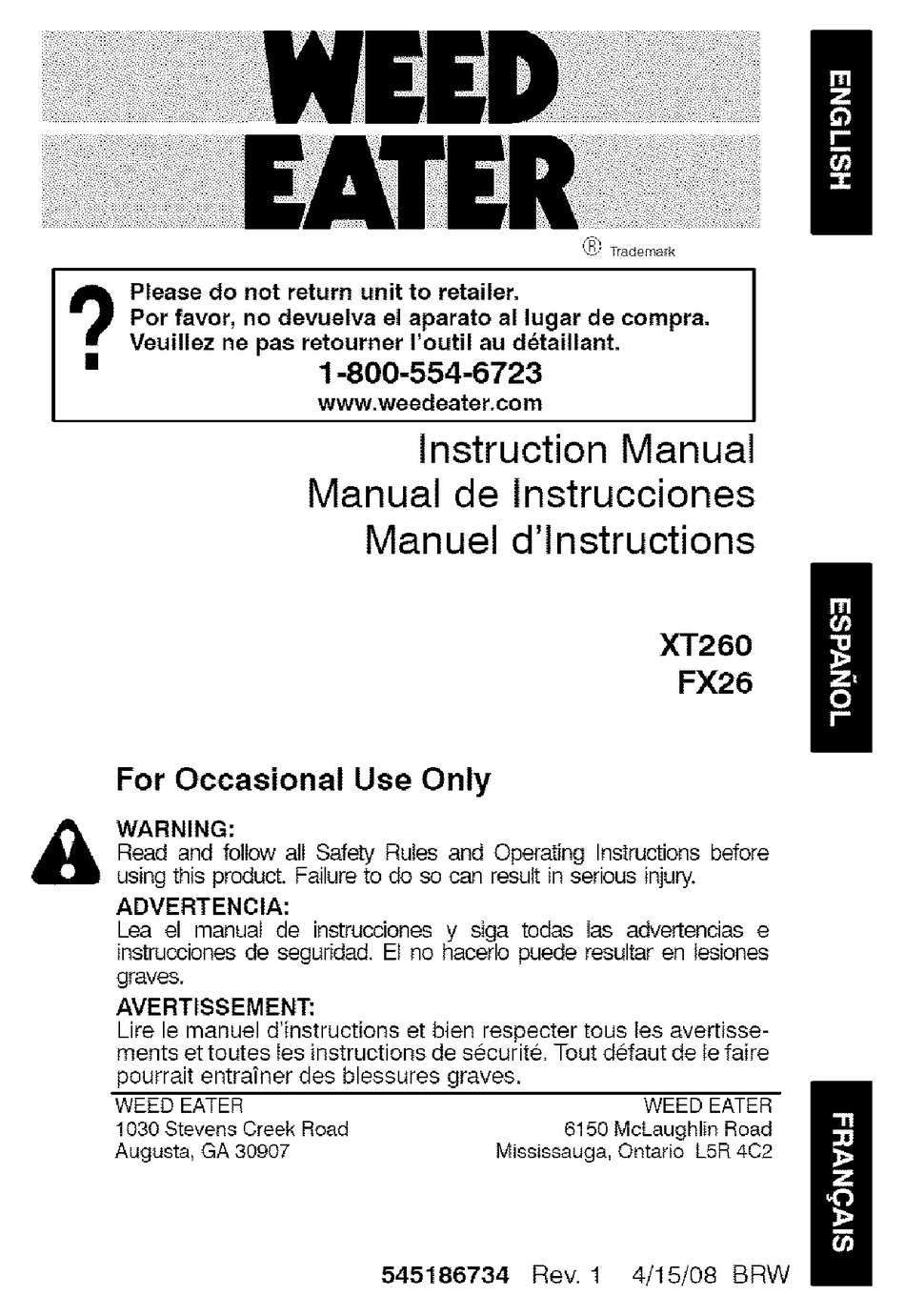 WEED EATER XT260 INSTRUCTION MANUAL Pdf Download ManualsLib