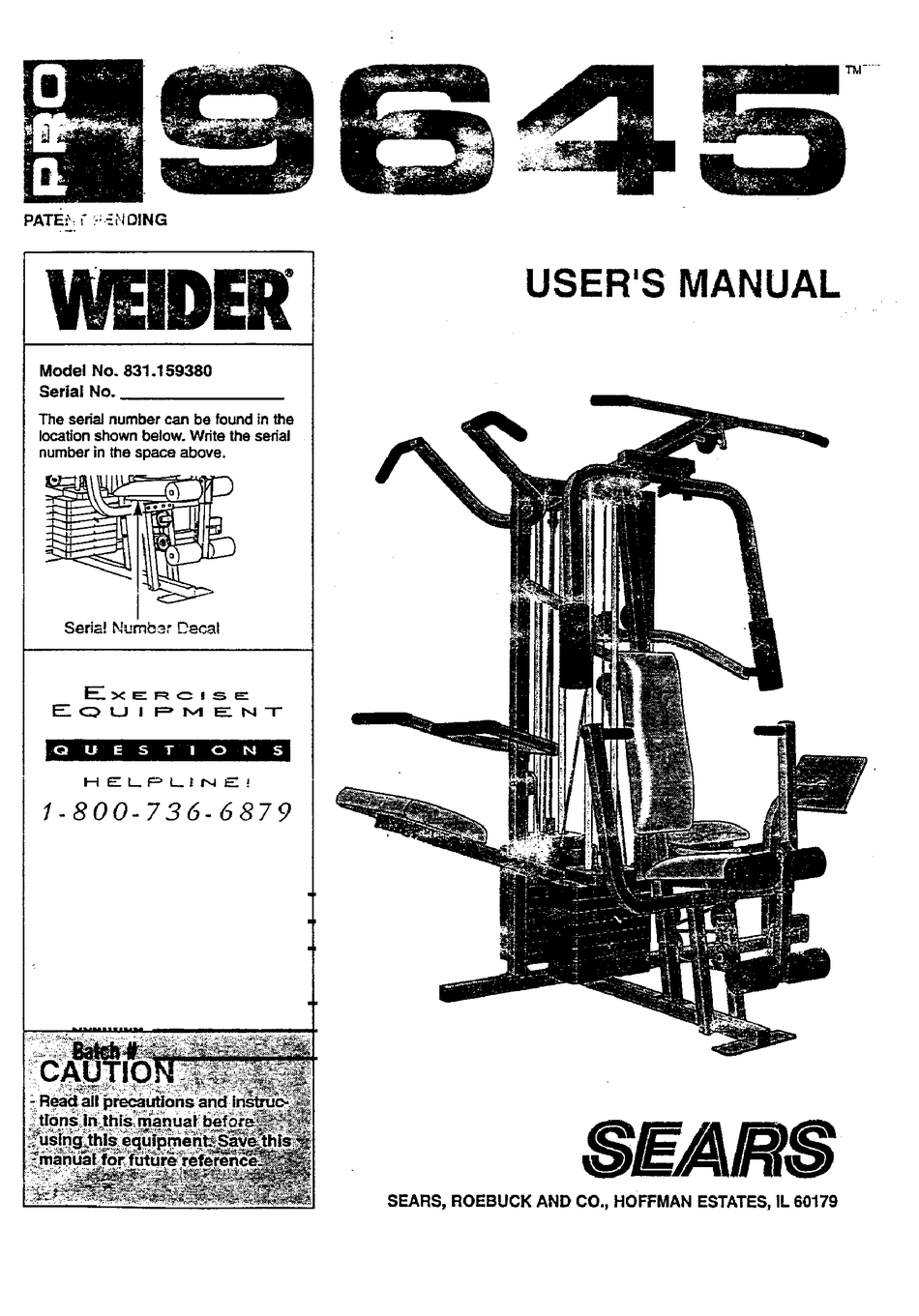 Weider pro 9635 online parts