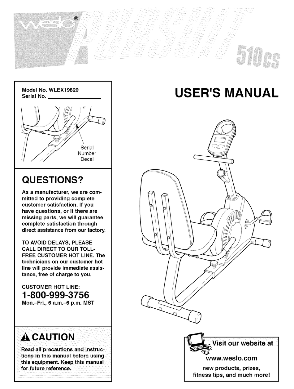WESLO PURSUIT 510 CS USER MANUAL Pdf Download | ManualsLib