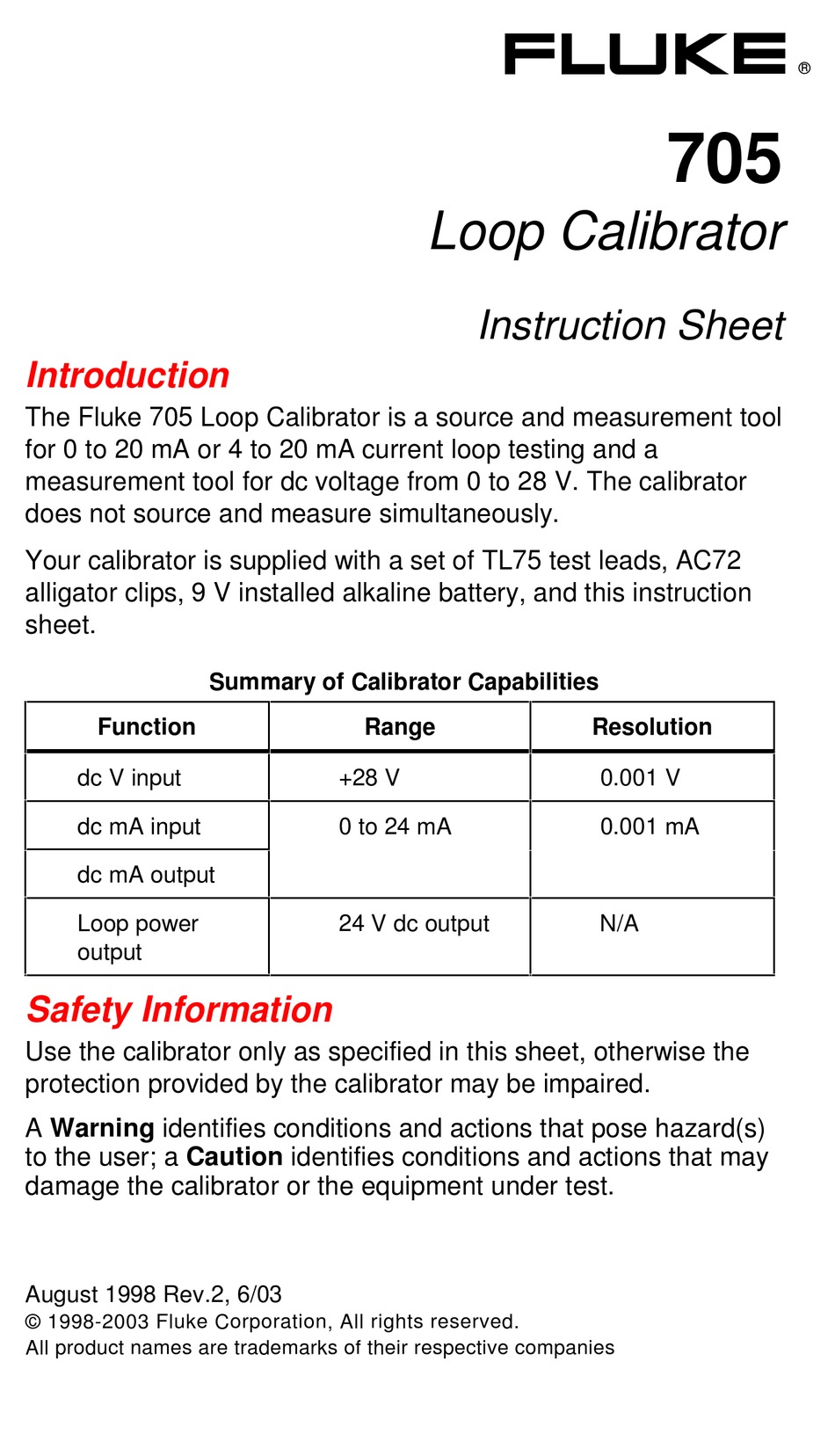 Fluke 705 Instruction Sheet Pdf Download Manualslib