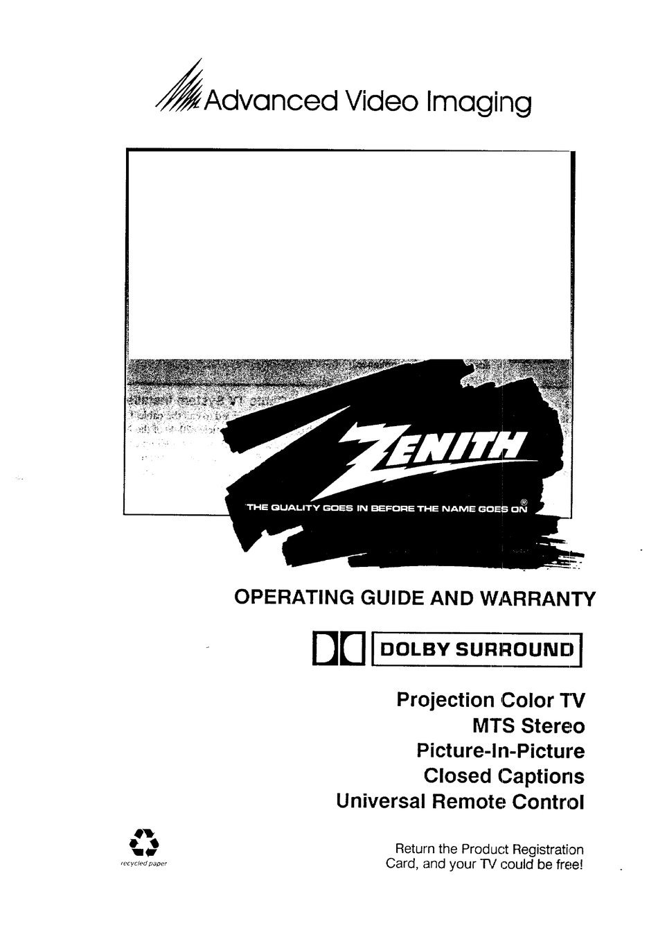 ZENITH PV5268RK OPERATING MANUAL AND WARRANTY Pdf Download | ManualsLib