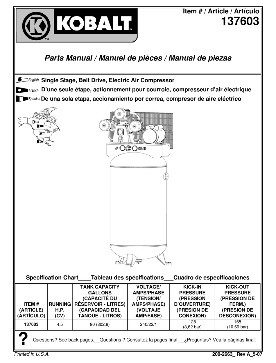 KOBALT 137603 PARTS MANUAL Pdf Download | ManualsLib