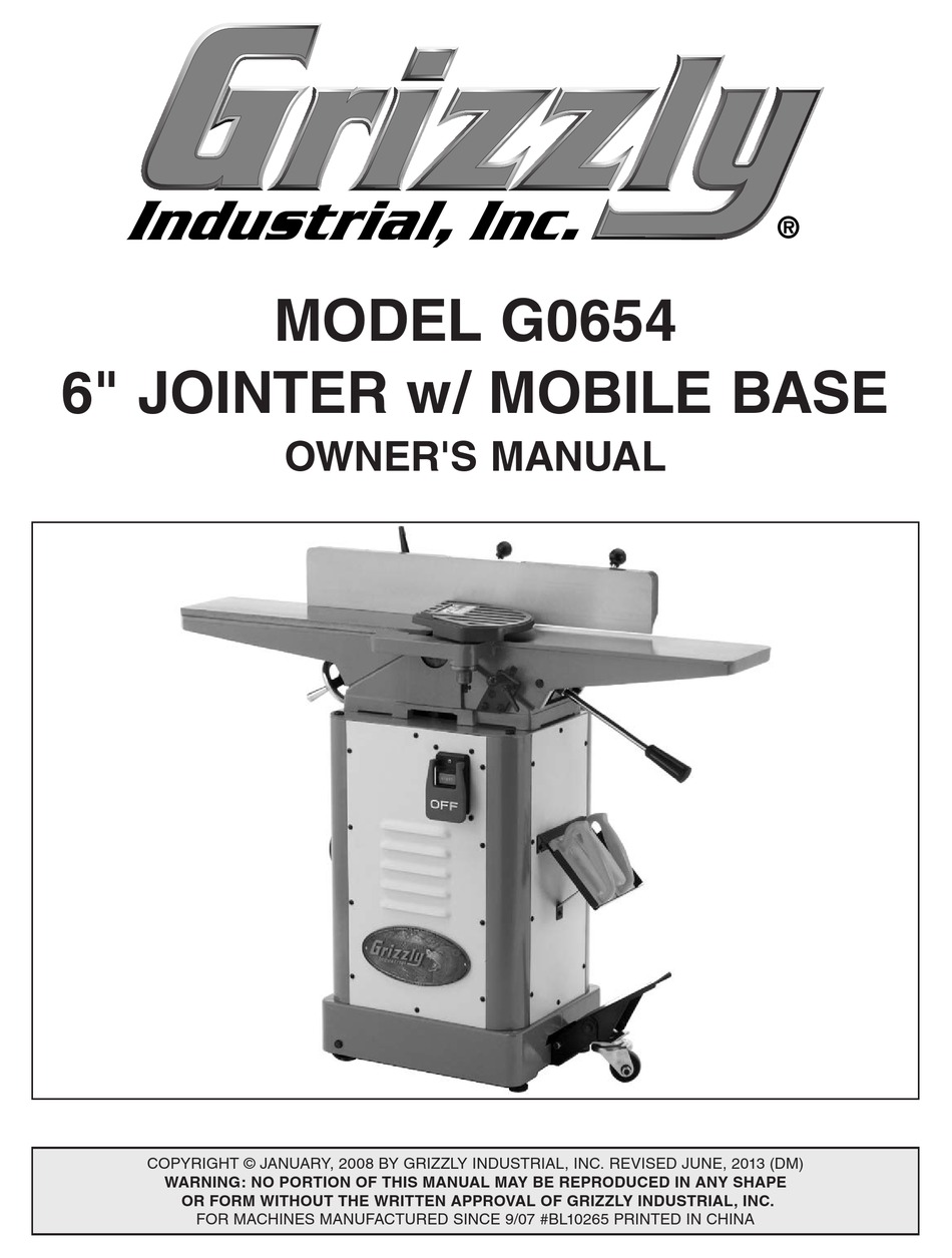GRIZZLY G0654 OWNER'S MANUAL Pdf Download ManualsLib