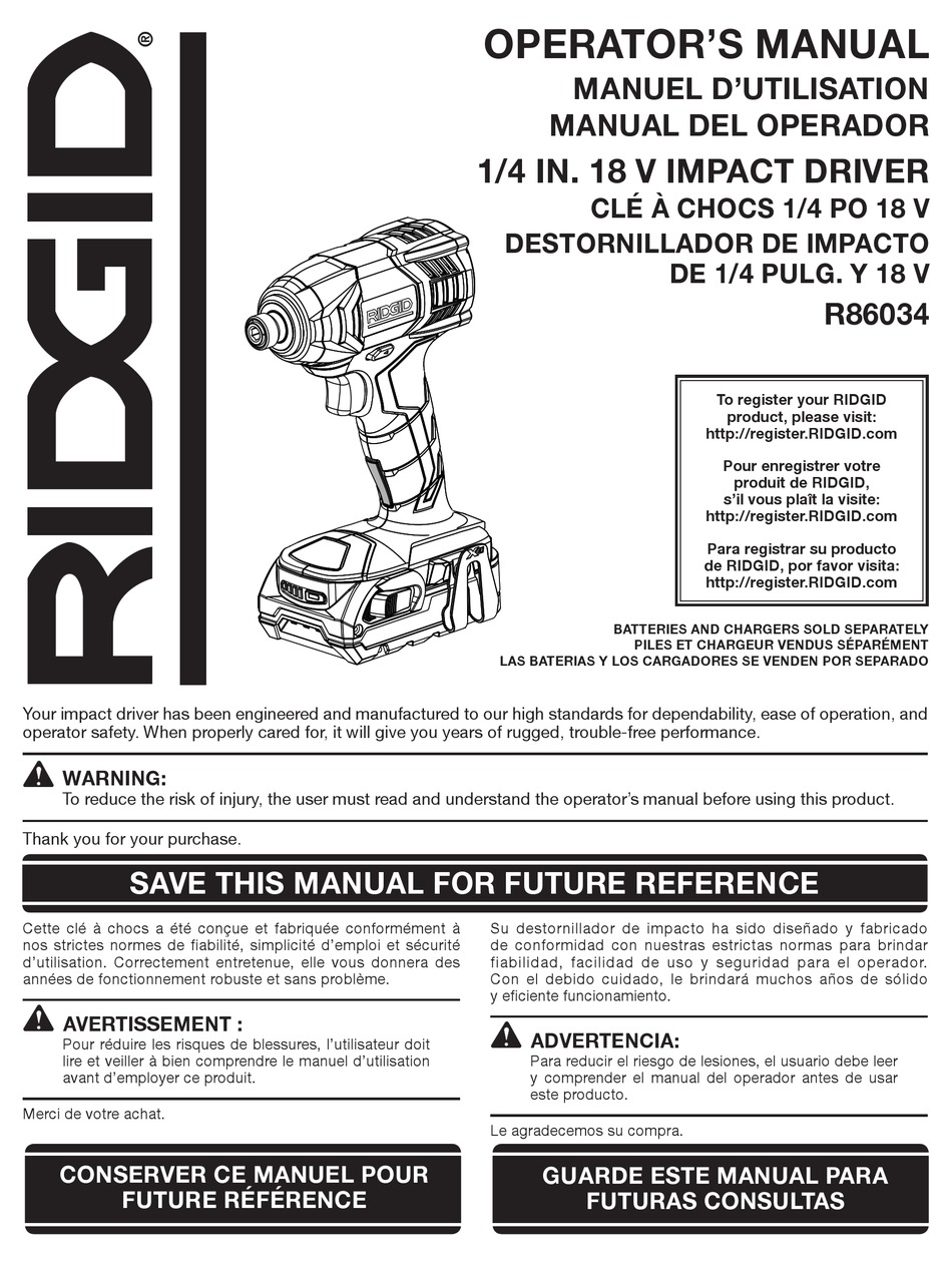 RIDGID R86034 OPERATOR'S MANUAL Pdf Download | ManualsLib
