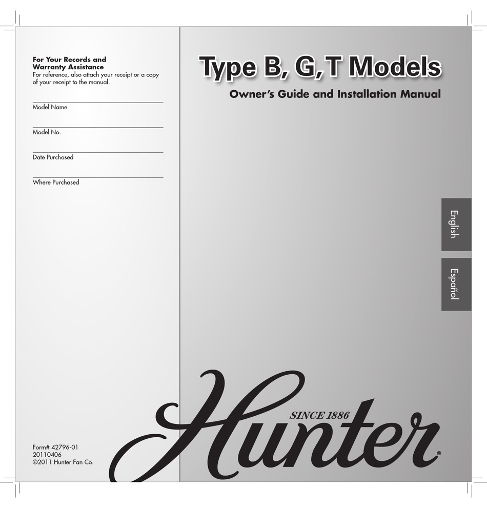 HUNTER TYPE B OWNER'S MANUAL AND INSTALLATION MANUAL Pdf Download ...