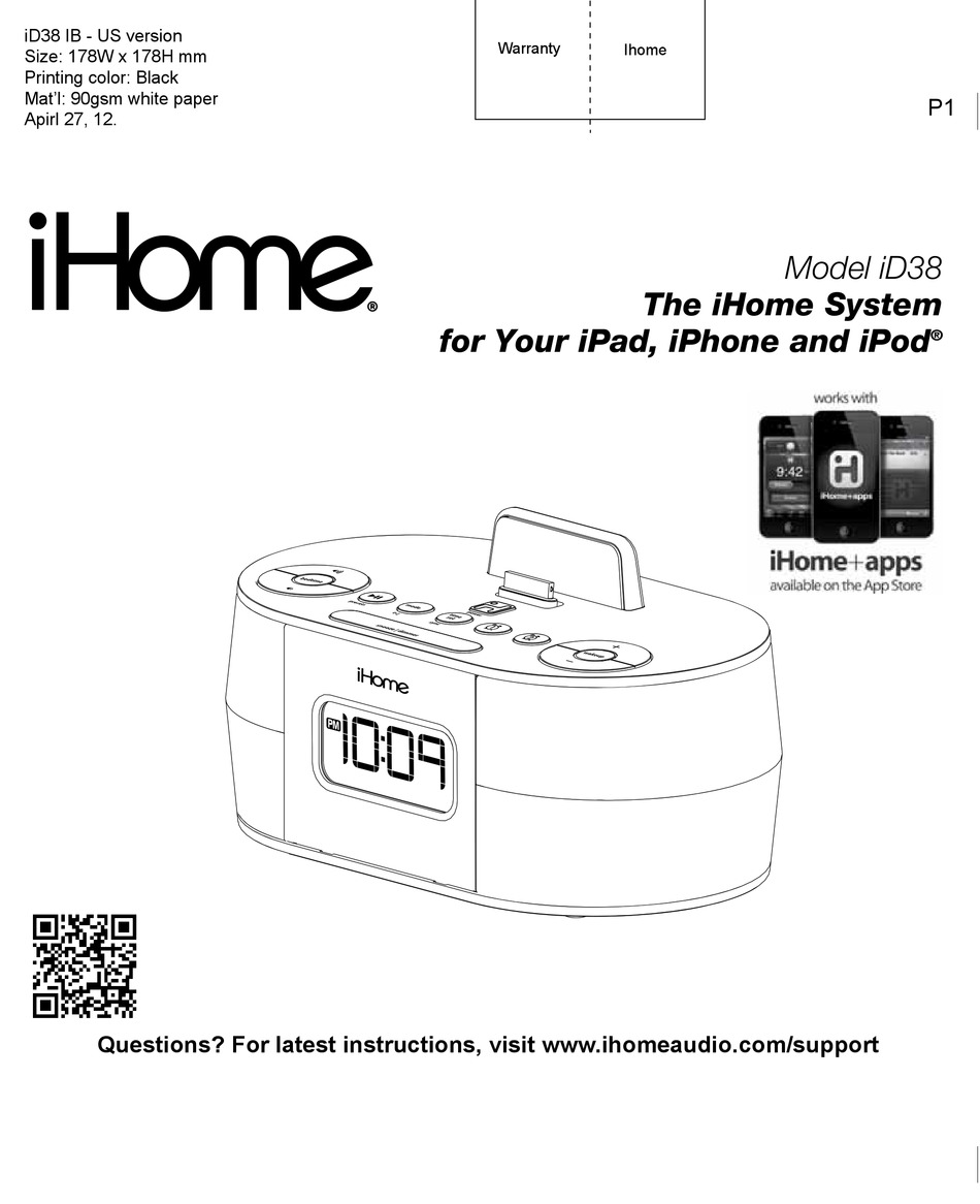 IHOME ID38 INSTRUCTION MANUAL Pdf Download | ManualsLib