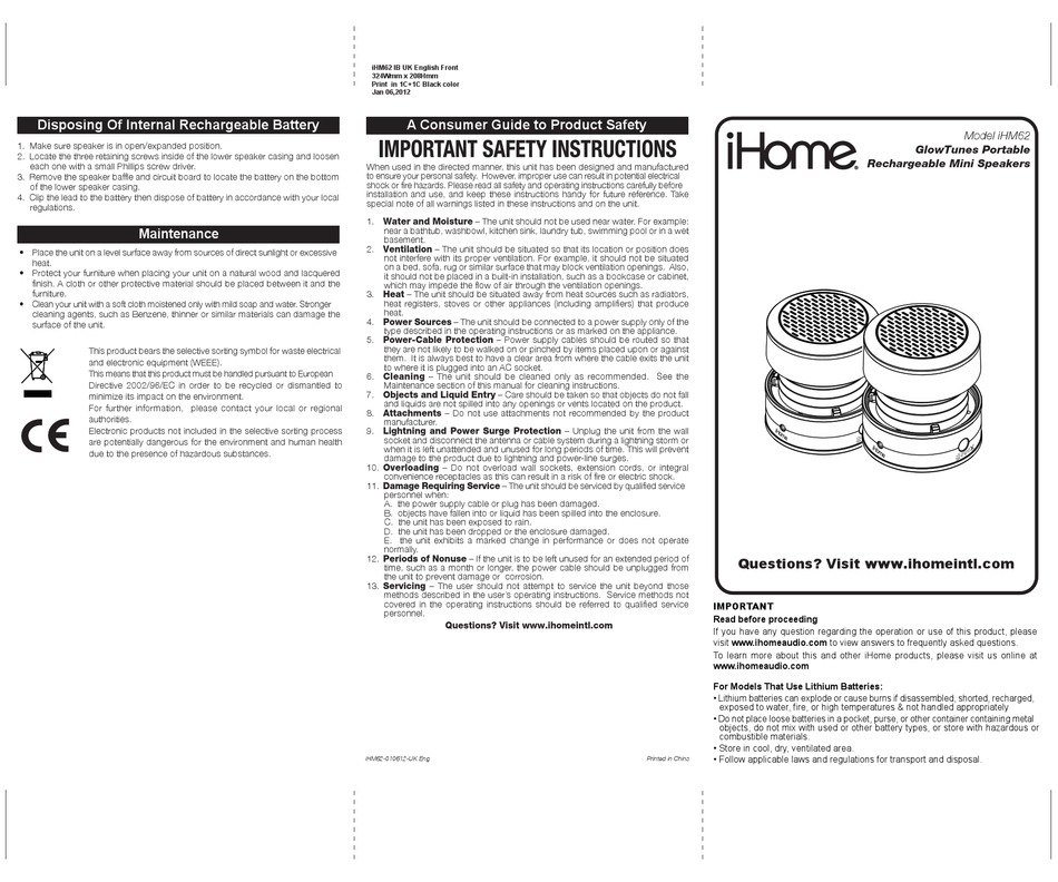 IHOME IHM62 INSTRUCTION MANUAL Pdf Download | ManualsLib