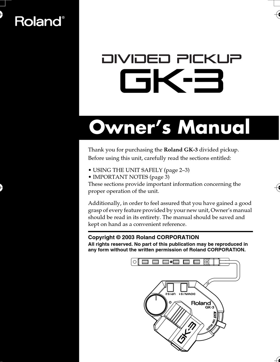 Roland Gk 3 Owner S Manual Pdf Download Manualslib