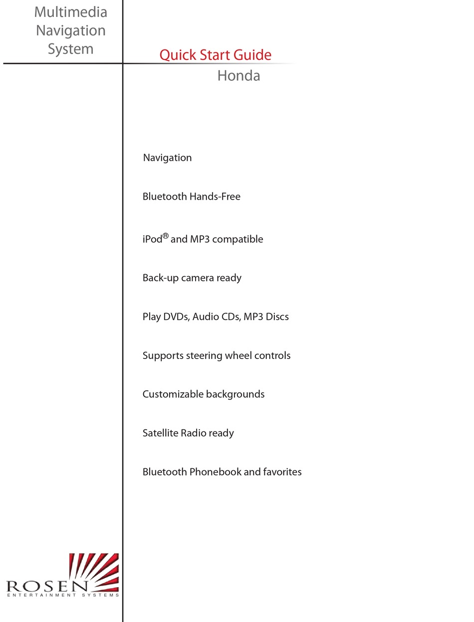 ROSEN HONDA NAVIGATION QUICK START MANUAL Pdf Download ManualsLib