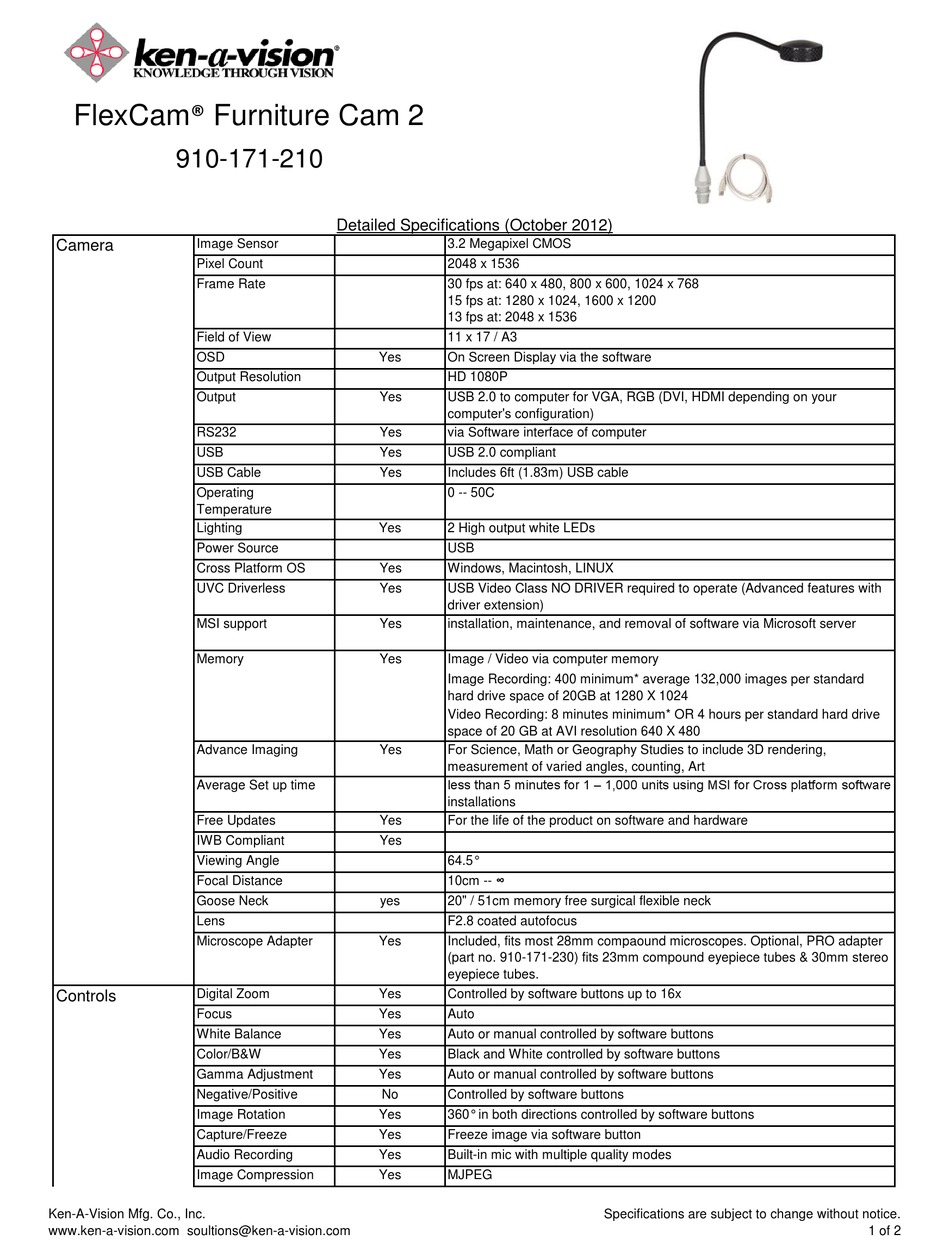 KEN A VISION FLEXCAM 910171210 SPECIFICATION Pdf Download ManualsLib