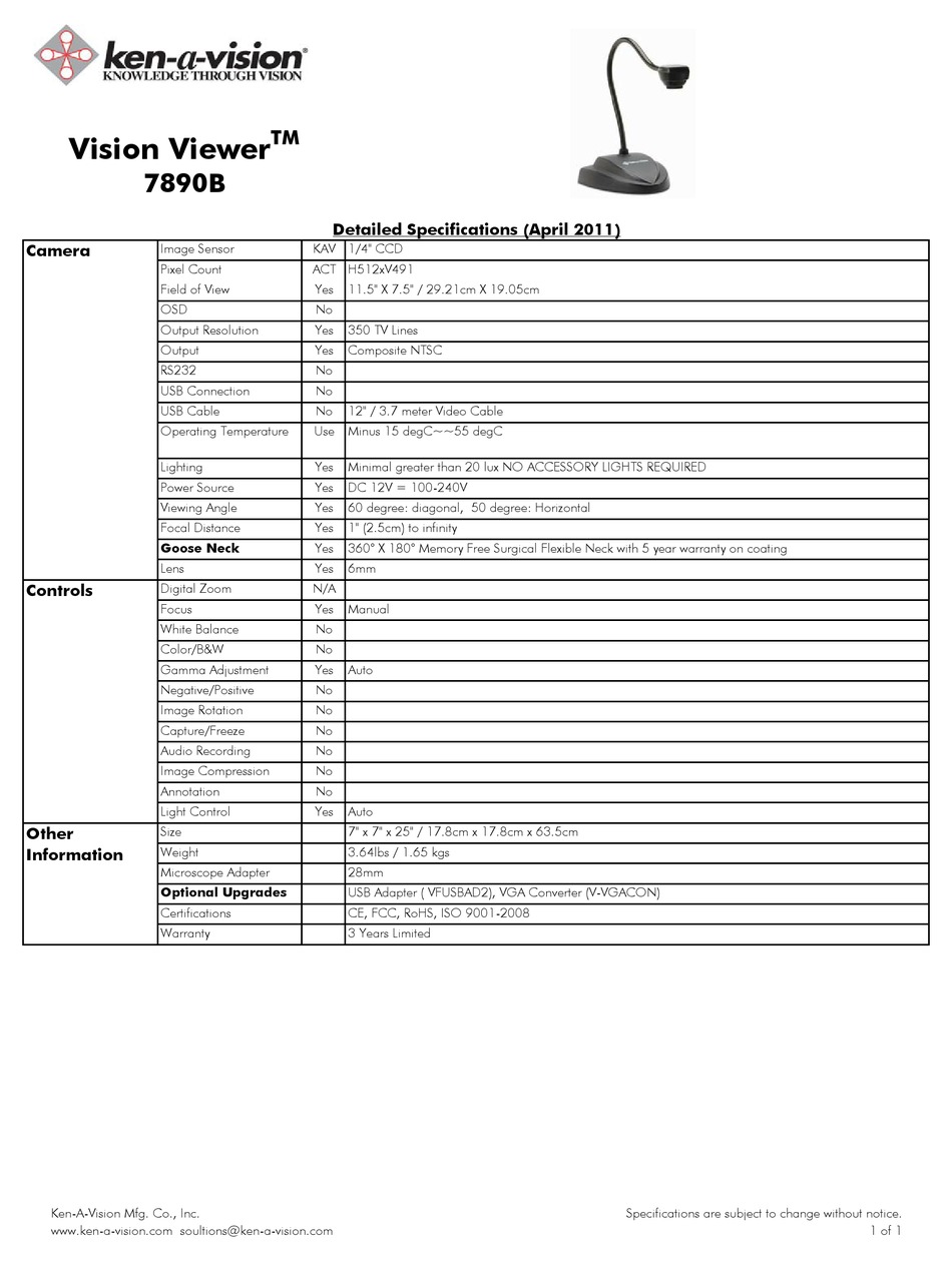 KEN A VISION VISION VIEWER 7890B SPECIFICATIONS Pdf Download ManualsLib