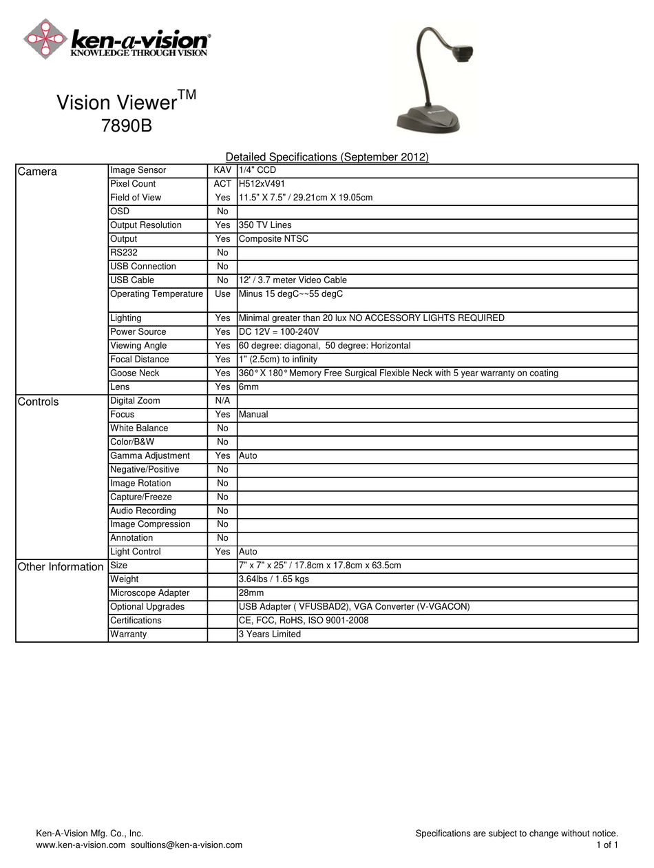 KEN A VISION VISION VIEWER 7890B SPECIFICATIONS Pdf Download ManualsLib