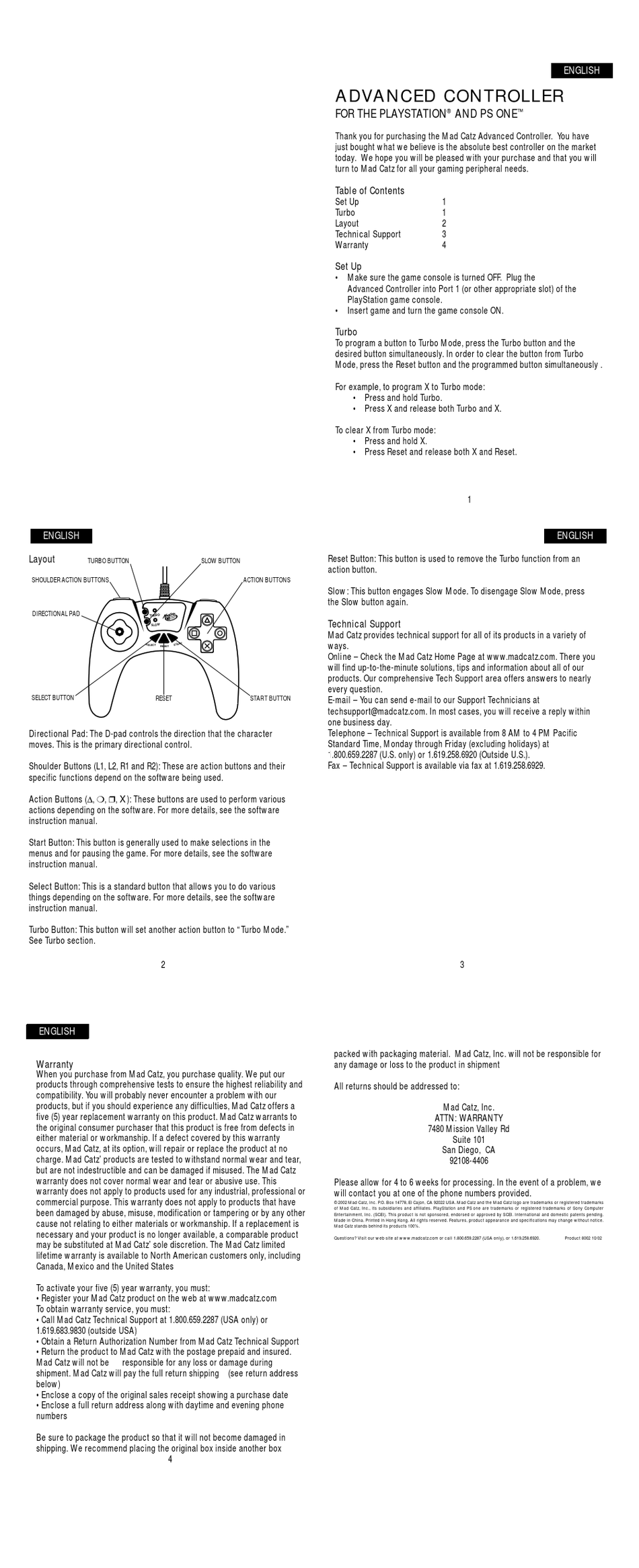 MAD CATZ ADVANCED CONTROLLER USER MANUAL Pdf Download | ManualsLib