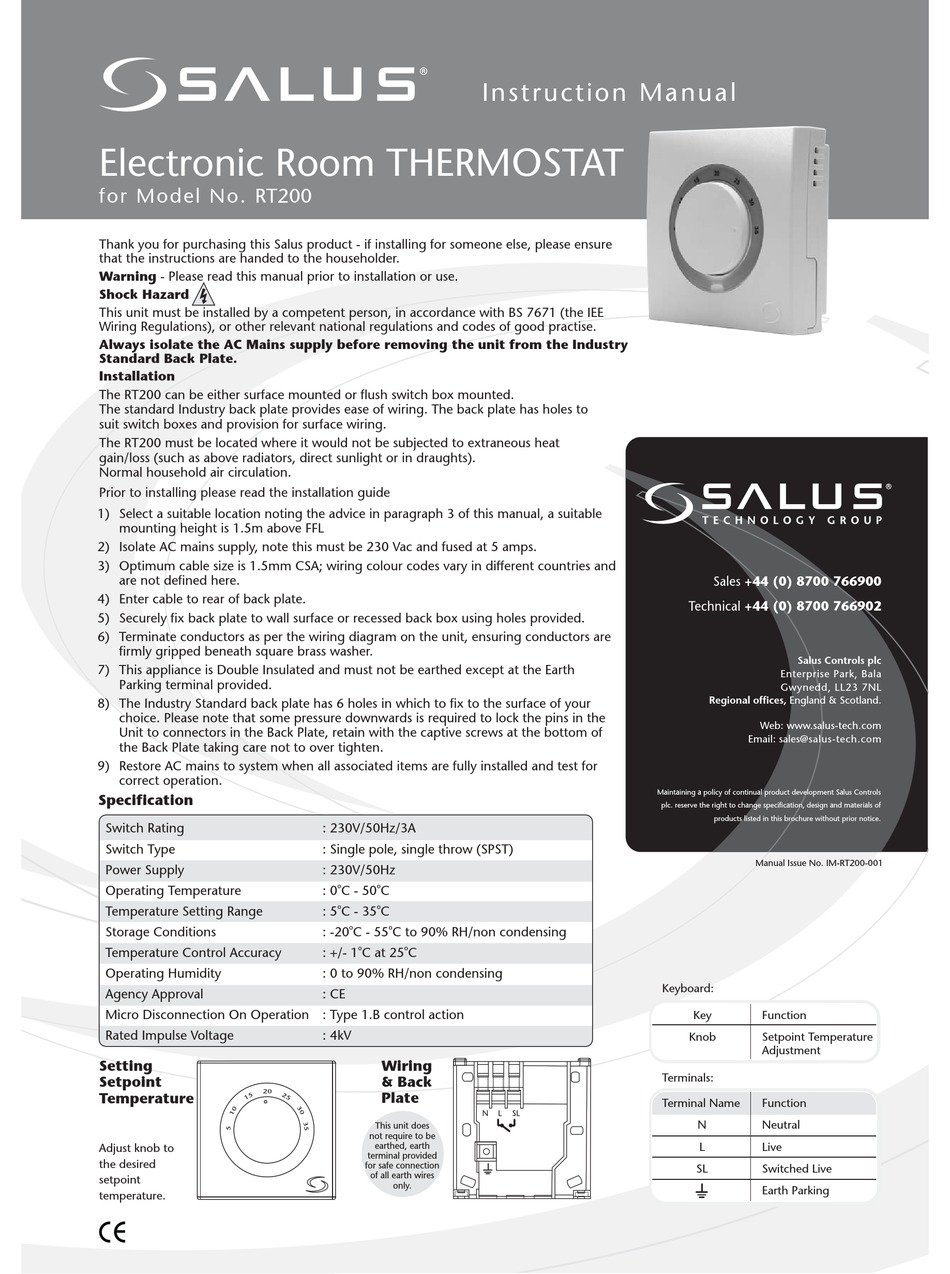 SALUS RT200 INSTRUCTION MANUAL Pdf Download | ManualsLib