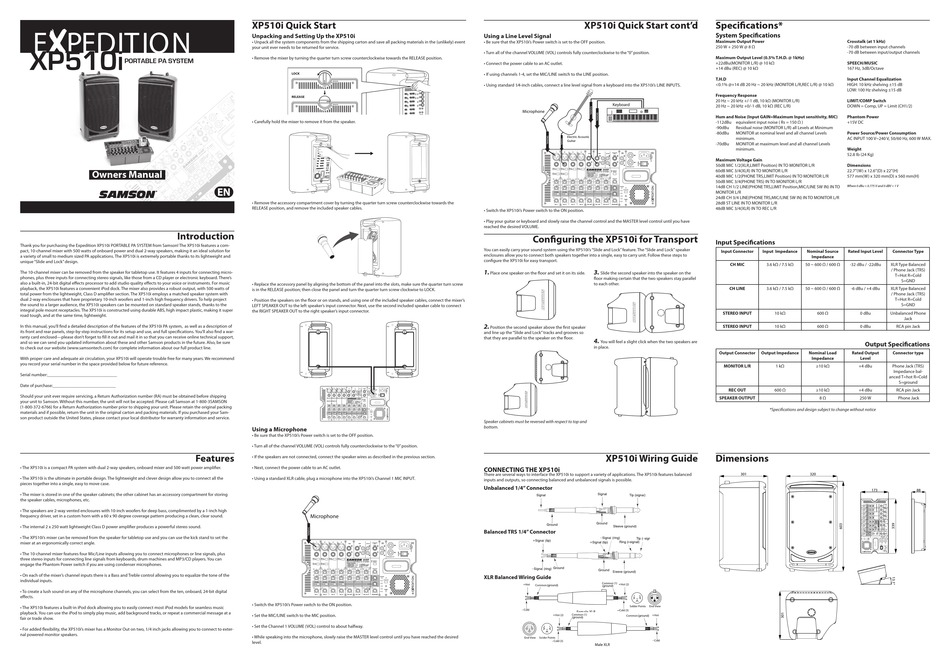 Samson Expedition Xp510 Owner S Manual Pdf Download Manualslib