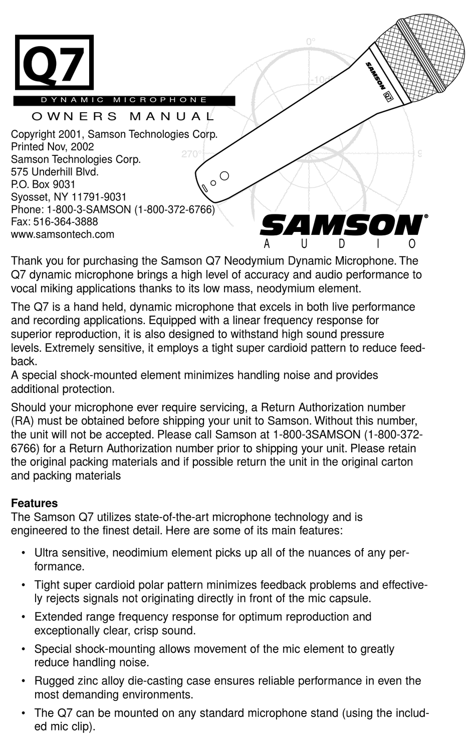 SAMSON Q7 OWNER'S MANUAL Pdf Download | ManualsLib