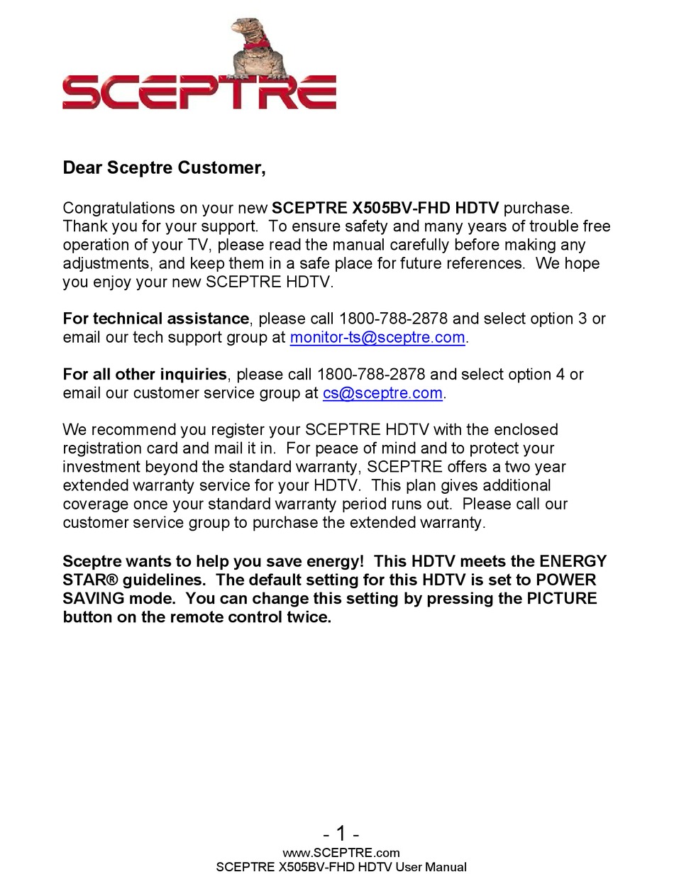SCEPTRE X505BVFHD USER MANUAL Pdf Download ManualsLib