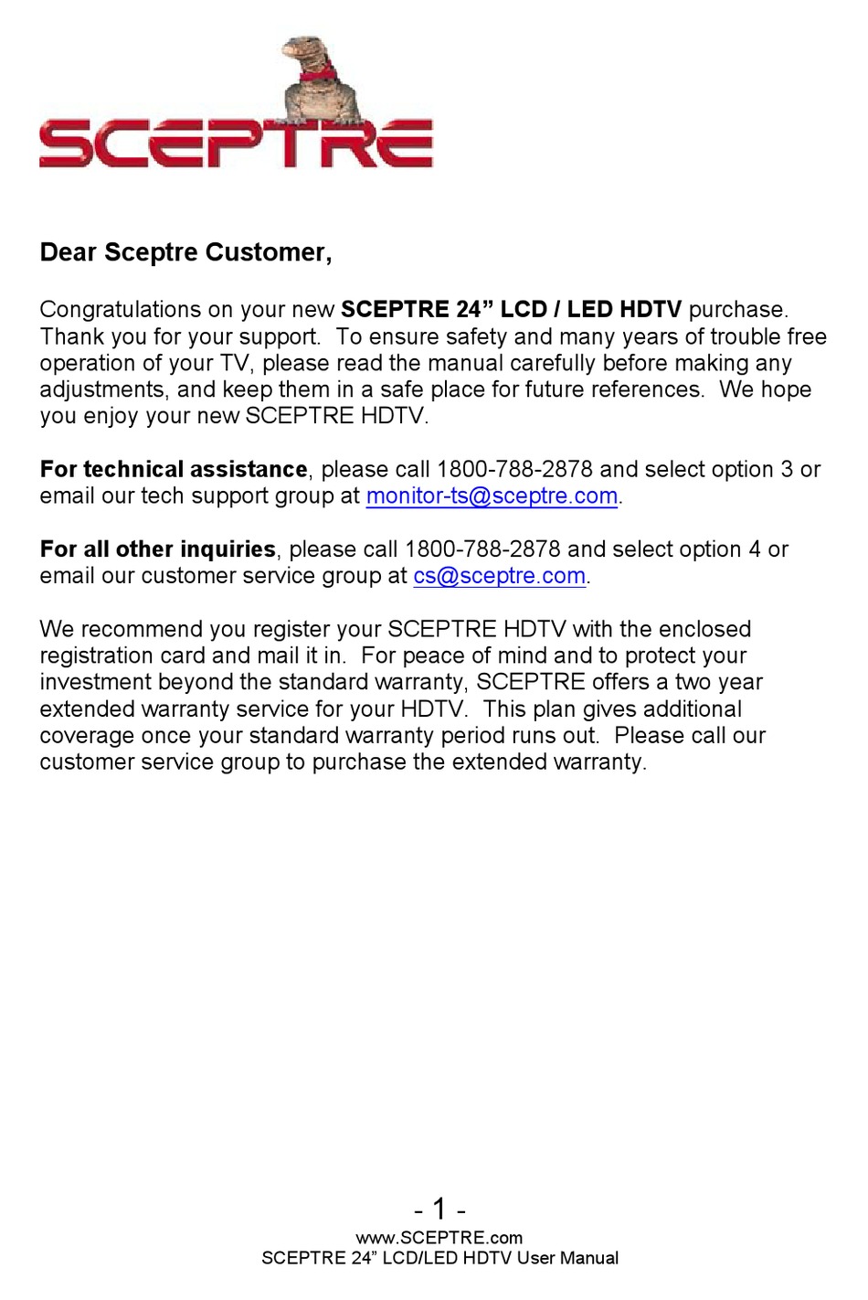 SCEPTRE 24” LCD/LED HDTV USER MANUAL Pdf Download ManualsLib