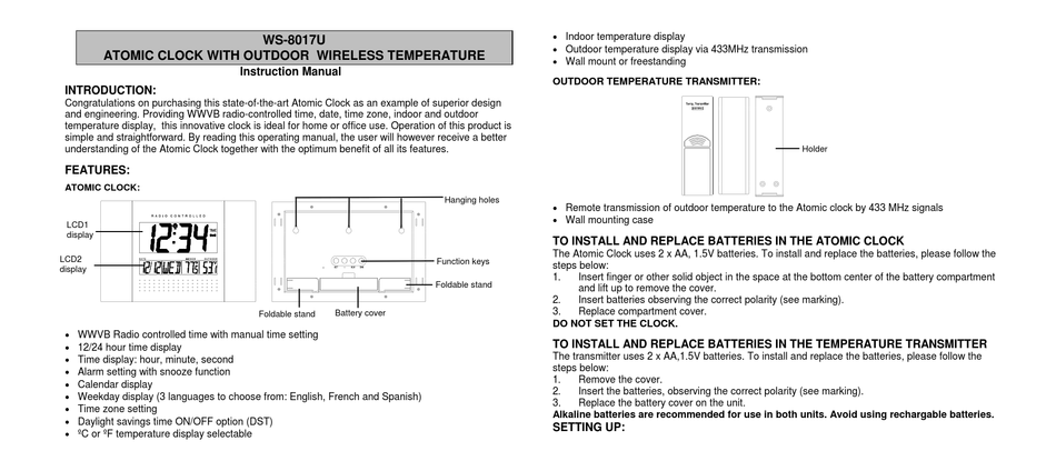 LA CROSSE TECHNOLOGY WS-8017U INSTRUCTION MANUAL Pdf Download | ManualsLib