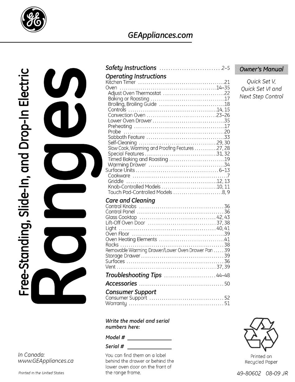 Ge Quick Set V Owner S Manual Pdf Download Manualslib