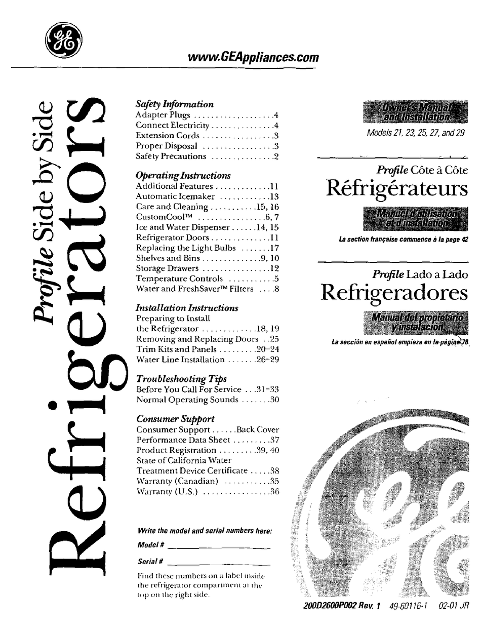 GE PROFILE 21 OWNER'S MANUAL AND INSTALLATION Pdf Download ManualsLib