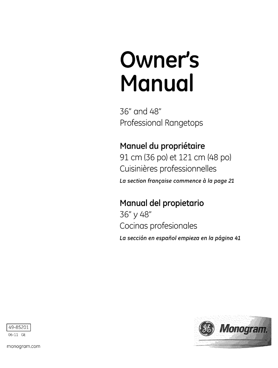 GE MONOGRAM ZGU486NRP4SS OWNER'S MANUAL Pdf Download ManualsLib