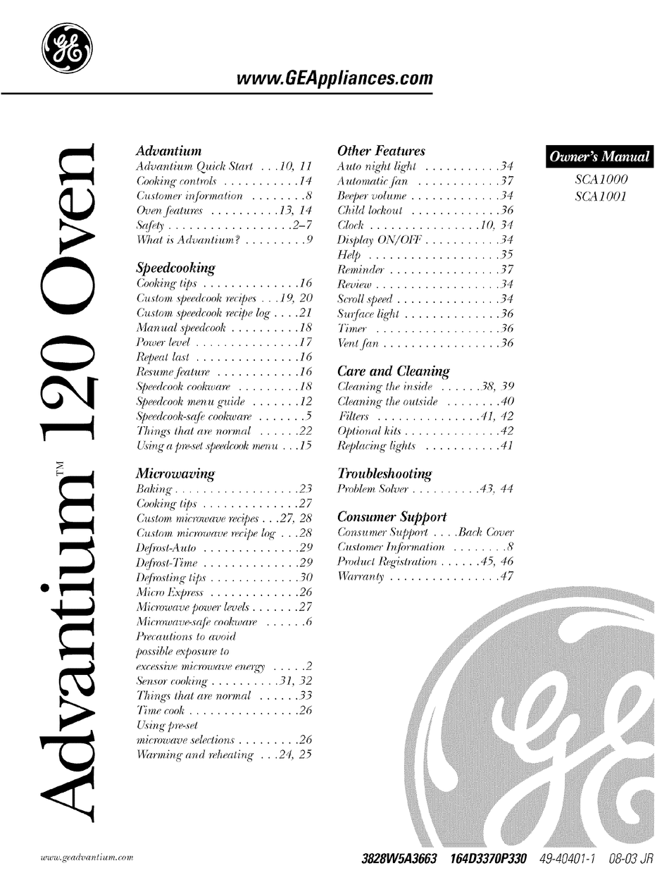 GE ADVANTIUM SCA1000 OWNER'S MANUAL Pdf Download ManualsLib