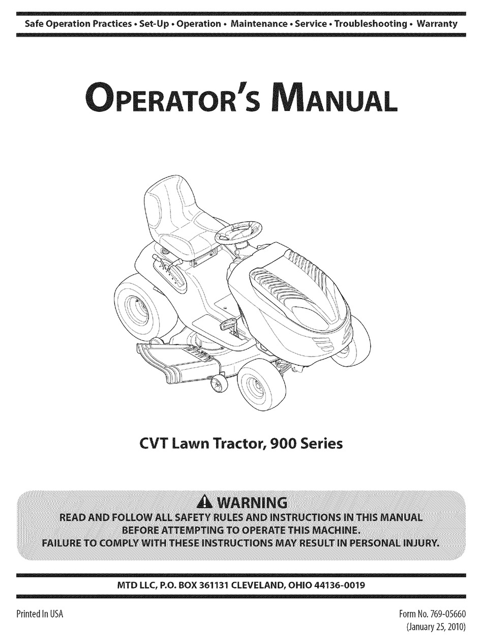 MTD CVT 900 SERIES OPERATOR'S MANUAL Pdf Download | ManualsLib