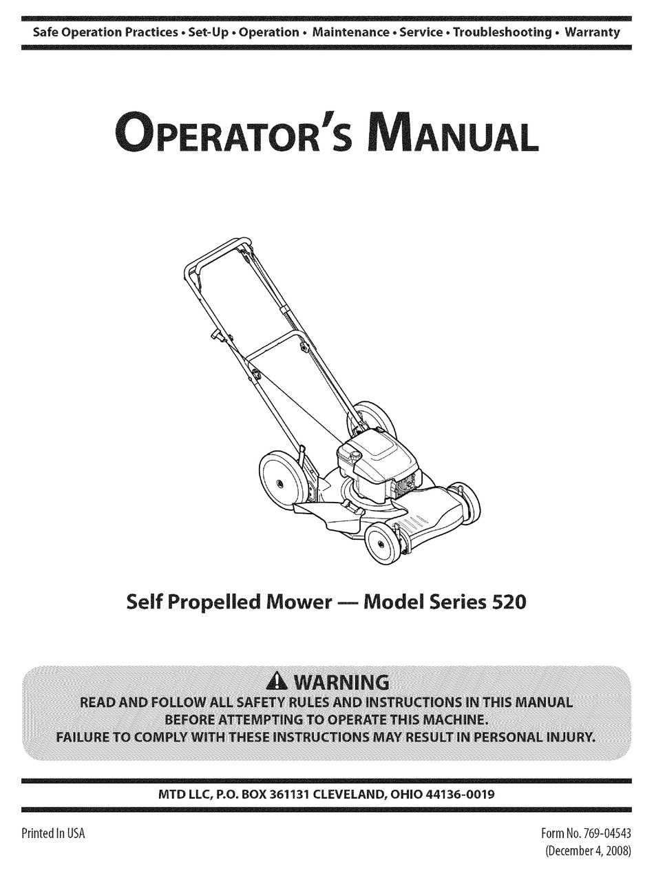 MTD SERIES 520 OPERATOR'S MANUAL Pdf Download | ManualsLib