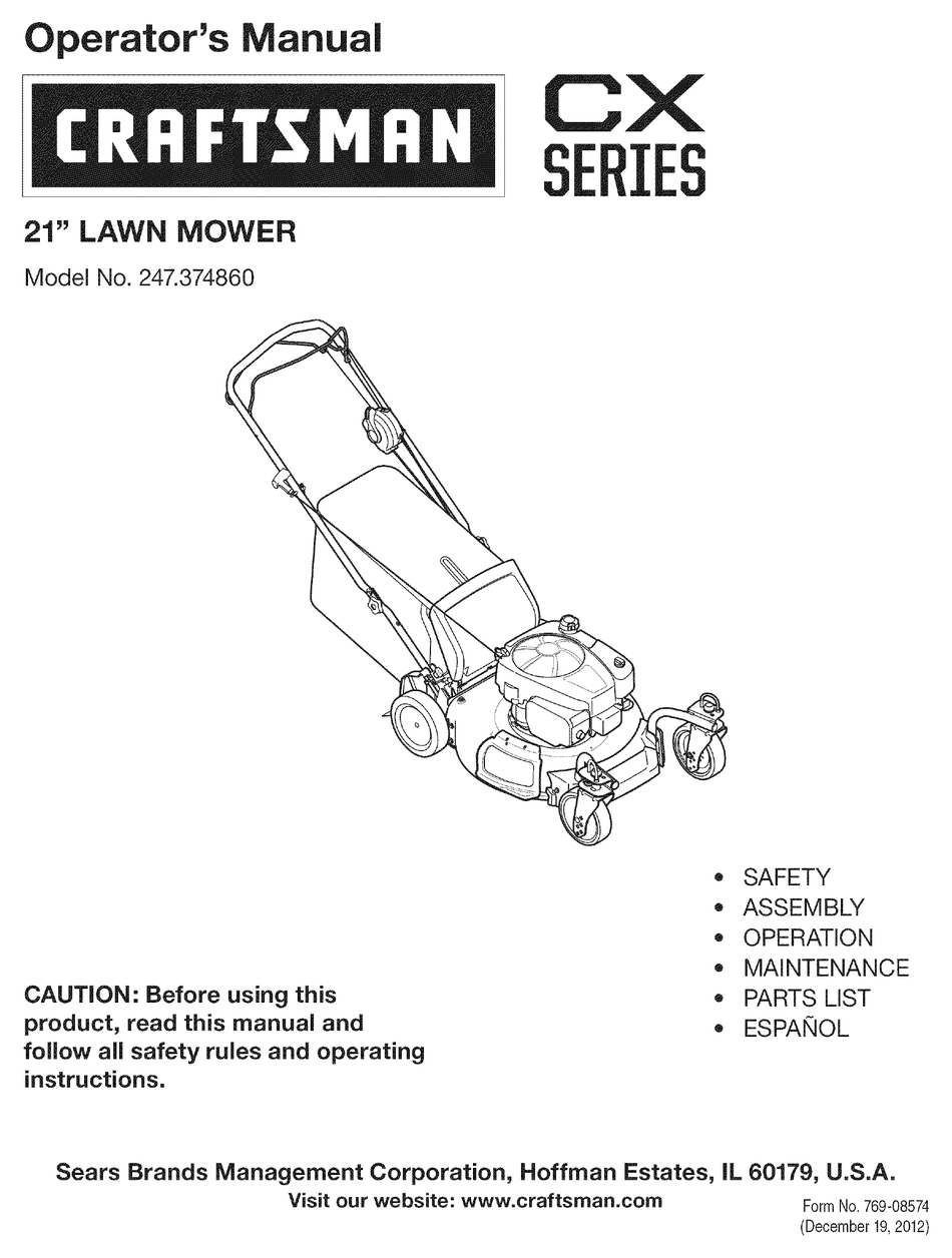 Parts List Craftsman CX series 247.374860 Operator s Manual