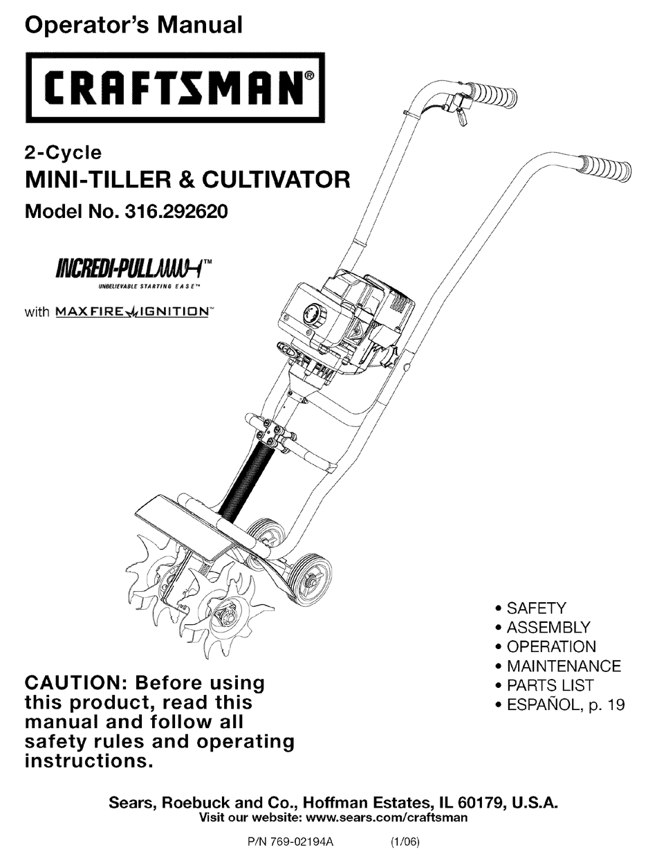 Carburetor Kit for Craftsman 316.292620 2-Cycle Mini-Tiller And Cultivator 