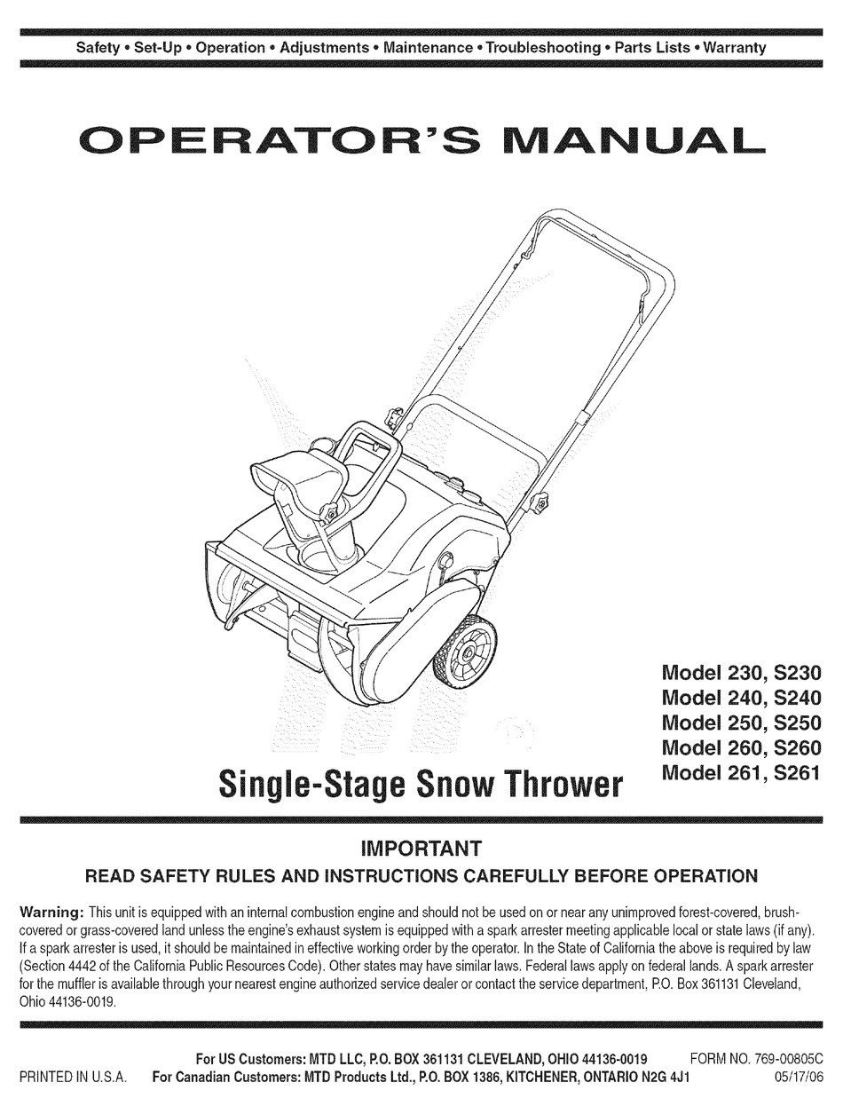 Mtd 230 Operator's Manual Pdf Download 