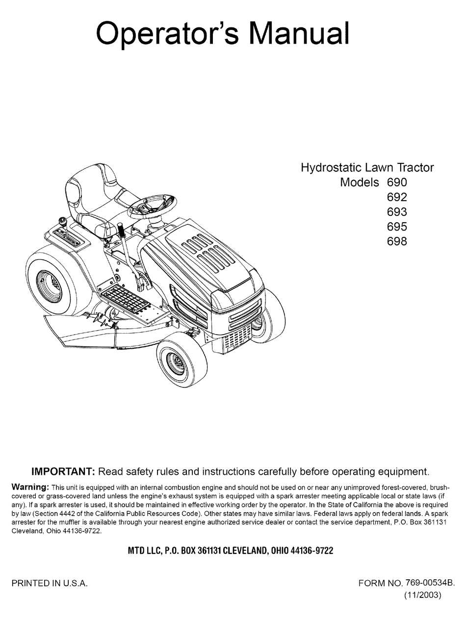 YARD MACHINES 13AM675G062 OPERATOR'S MANUAL Pdf Download, 53% OFF