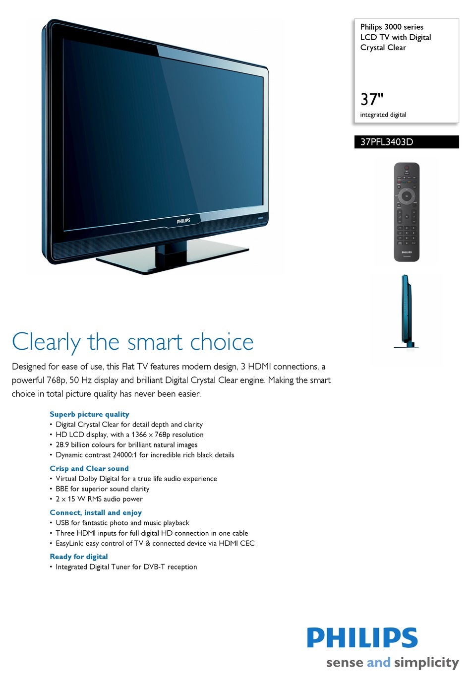 PHILIPS 37PFL3403D SPECIFICATIONS Pdf Download ManualsLib