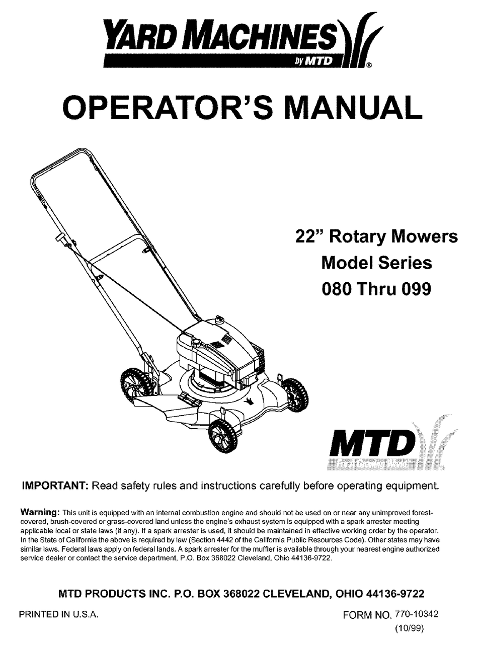 YARD MACHINES SERIES 080 OPERATOR'S MANUAL Pdf Download | ManualsLib